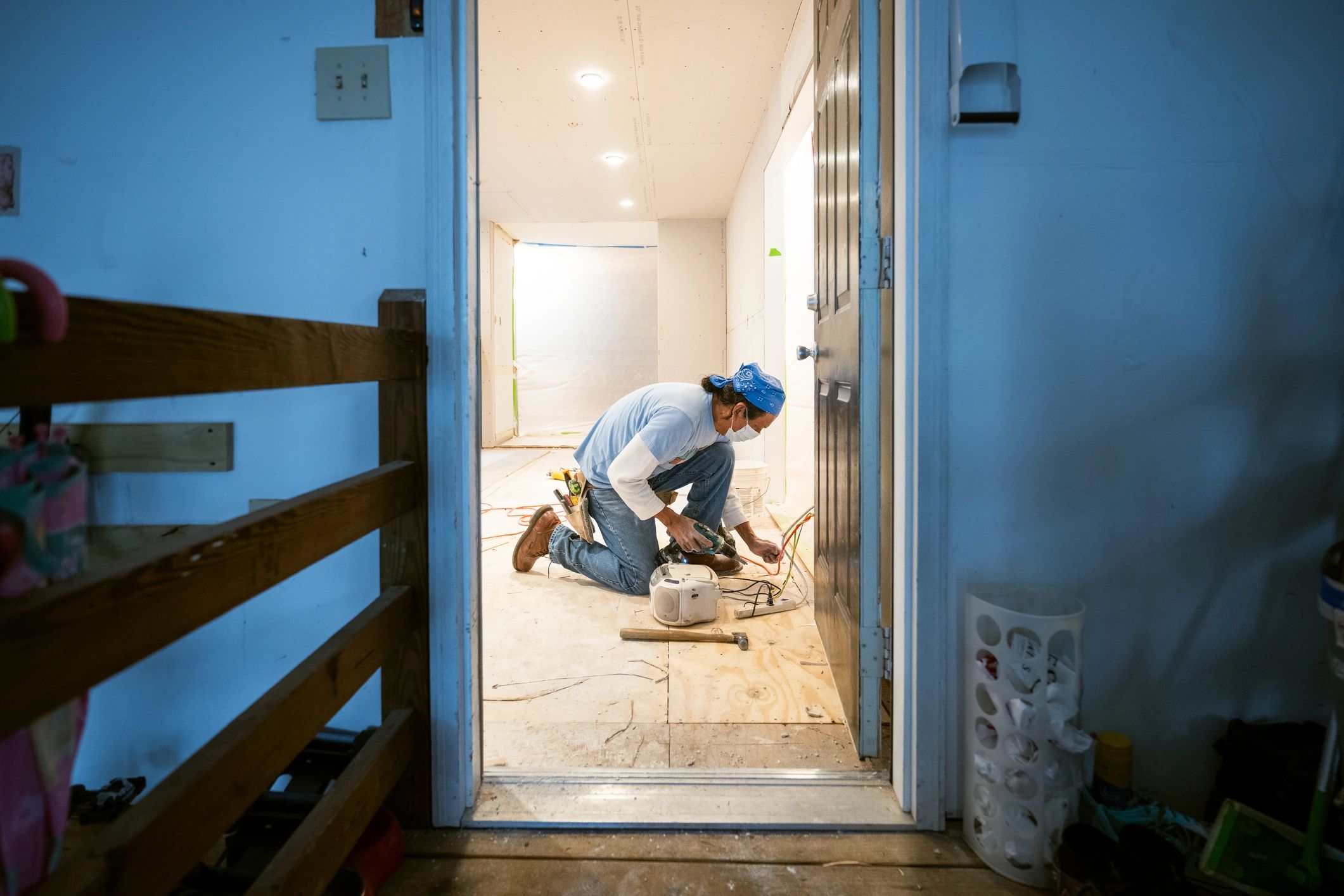 Professional home service team working in a residential renovation