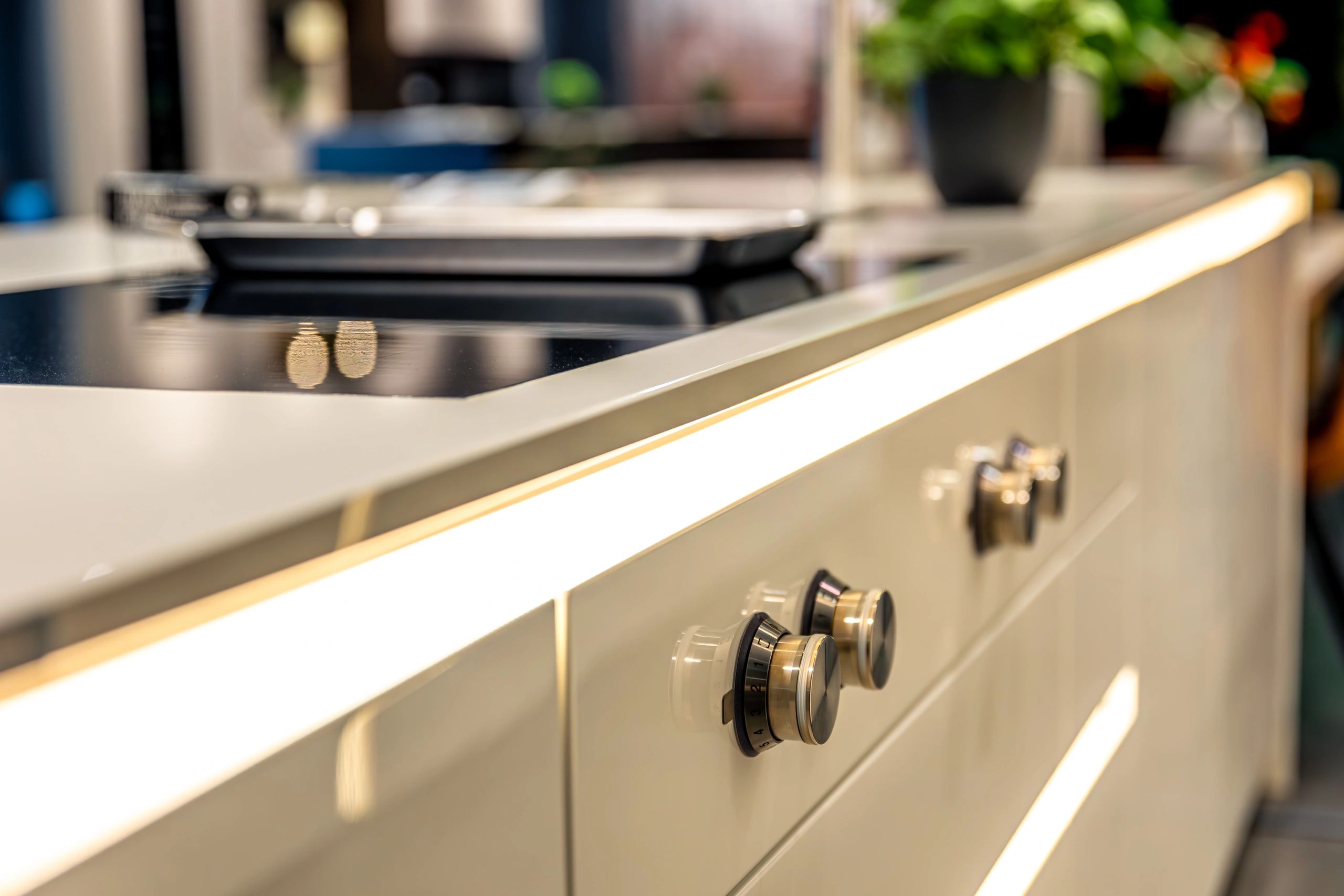 Luxury kitchen island design with integrated lighting