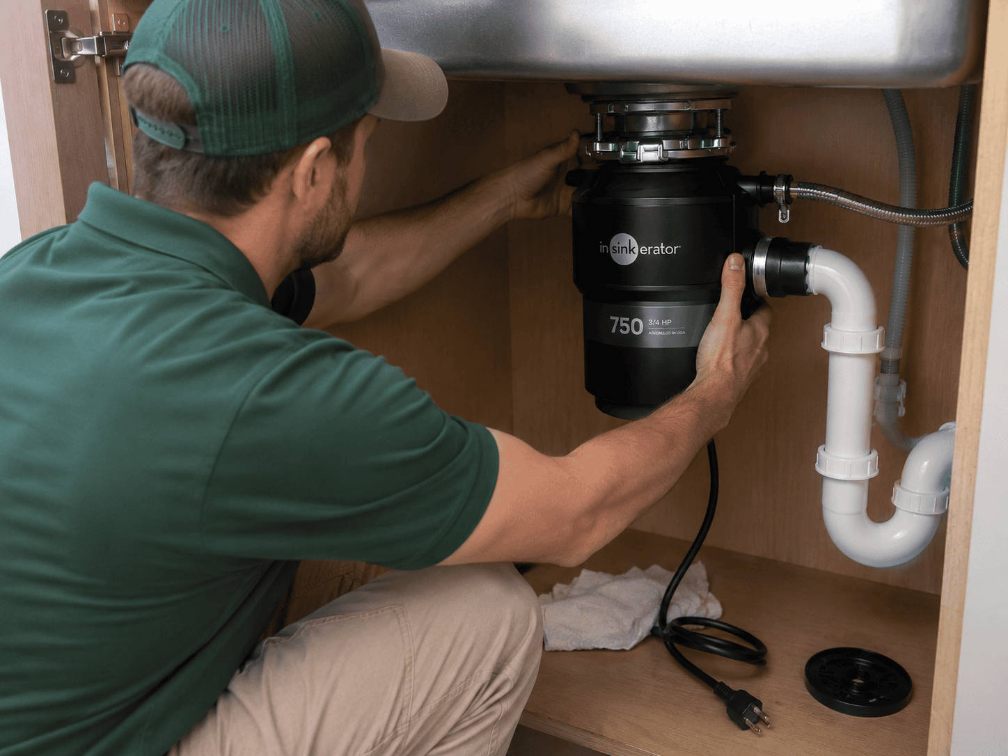 Homeowner with professional garbage disposal service
