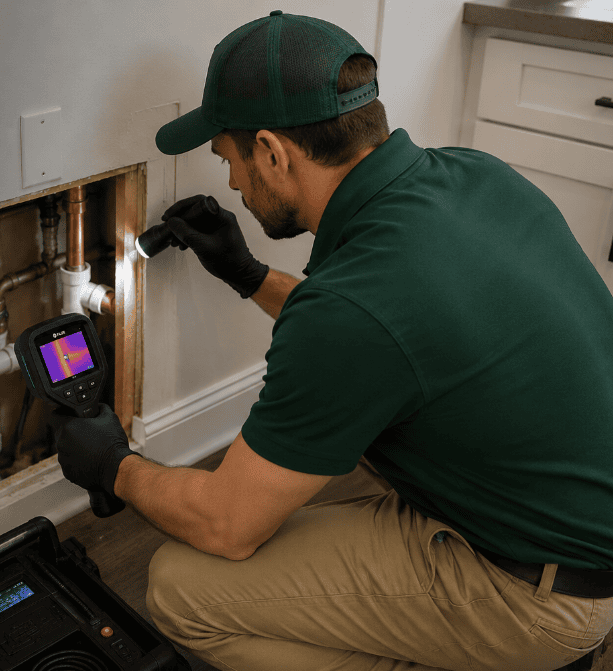 Homeowners trust Hill & Hill Plumbing technician assisting customer