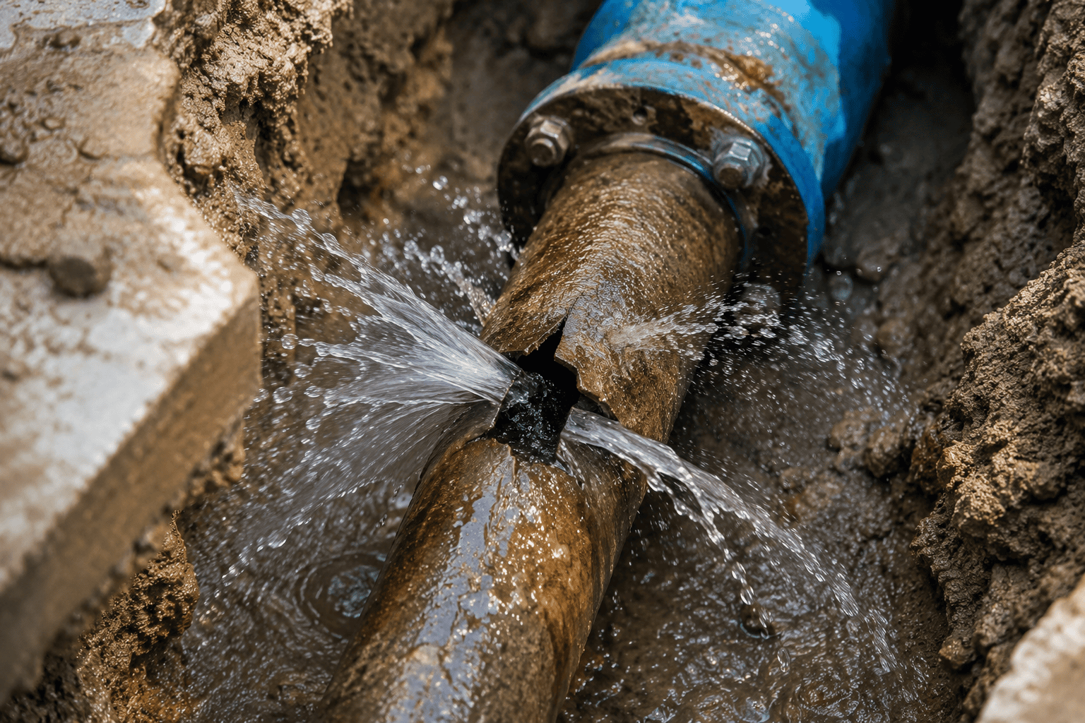 Pipe bursting service crew and trenchless pipe replacement work