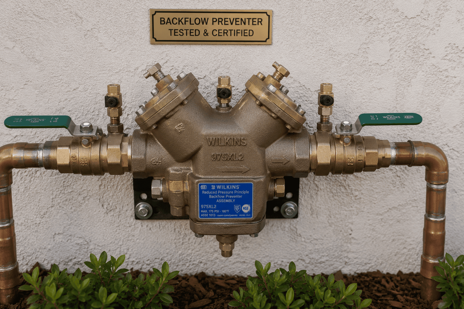 Backflow preventer assembly ready for inspection and testing